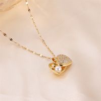 Princess Cute Commute Heart Shape Stainless Steel Brass Plating Inlay Zircon 18k Gold Plated Pendant Necklace main image 2