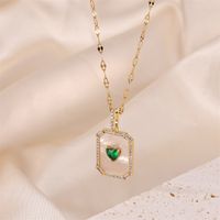Princess Cute Commute Heart Shape Rectangle Stainless Steel Brass 18k Gold Plated Shell Zircon Pendant Necklace In Bulk main image 1