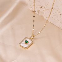 Princess Cute Commute Heart Shape Rectangle Stainless Steel Brass 18k Gold Plated Shell Zircon Pendant Necklace In Bulk main image 5