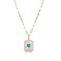 Princess Cute Commute Heart Shape Rectangle Stainless Steel Brass 18k Gold Plated Shell Zircon Pendant Necklace In Bulk main image 4