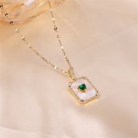 Princess Cute Commute Heart Shape Rectangle Stainless Steel Brass 18k Gold Plated Shell Zircon Pendant Necklace In Bulk main image 2