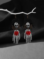 Wholesale Jewelry Retro Exaggerated Punk Palm Rose Skull Alloy Plastic Cloth Mesh Drop Earrings main image 1