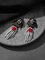 Wholesale Jewelry Retro Exaggerated Punk Palm Rose Skull Alloy Plastic Cloth Mesh Drop Earrings main image 3