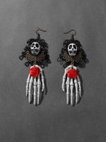 Wholesale Jewelry Retro Exaggerated Punk Palm Rose Skull Alloy Plastic Cloth Mesh Drop Earrings main image 2