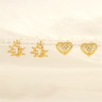 1 Pair Simple Style Commute Heart Shape Bee Butterfly Plating Inlay Copper Zircon 18k Gold Plated Earrings main image 8
