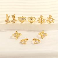 1 Pair Simple Style Commute Heart Shape Bee Butterfly Plating Inlay Copper Zircon 18k Gold Plated Earrings main image 1