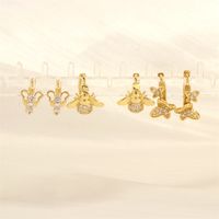 1 Pair Simple Style Commute Heart Shape Bee Butterfly Plating Inlay Copper Zircon 18k Gold Plated Earrings main image 9