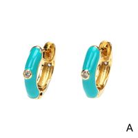 1 Pair Sweet Simple Style Circle Enamel Plating Inlay Copper Zircon 18k Gold Plated Hoop Earrings main image 7