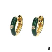 1 Paire Sucré Style Simple Cercle Émail Placage Incruster Le Cuivre Zircon Plaqué Or 18k Boucles D'oreilles Cerceau main image 4