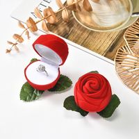 Mode Boutique Rose Geformt Perianth Zweige Ring Box Flanell Beflockung sku image 1