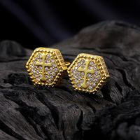 1 Pair Hip-hop Cross Plating Inlay Copper Zircon Gold Plated Ear Studs main image 3