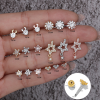 1 Piece Ig Style Shiny Star Heart Shape Deer Plating Inlay Brass Zircon 18k Gold Plated Cartilage Earrings main image 1