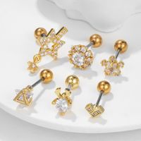 1 Piece Ig Style Shiny Star Heart Shape Deer Plating Inlay Brass Zircon 18k Gold Plated Cartilage Earrings main image 5