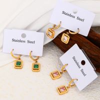 1 Pair Elegant Retro Commute Square Plating Inlay Stainless Steel Zircon 18k Gold Plated Drop Earrings main image 1