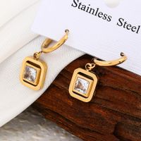 1 Pair Elegant Retro Commute Square Plating Inlay Stainless Steel Zircon 18k Gold Plated Drop Earrings sku image 3