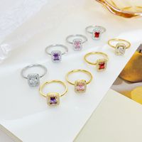 Wholesale Elegant Simple Style Rectangle Stainless Steel Plating Inlay White Gold Plated Gold Plated Zircon Rings main image 4