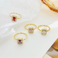 Wholesale Elegant Simple Style Rectangle Stainless Steel Plating Inlay White Gold Plated Gold Plated Zircon Rings main image 3