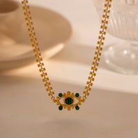 Style Ig L'oeil Du Diable Acier Inoxydable Placage Évider Incruster Malachite Plaqué Or 18k Collier main image 4