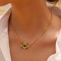 Ig Style Devil's Eye Stainless Steel Plating Hollow Out Inlay Malachite 18k Gold Plated Necklace main image 1
