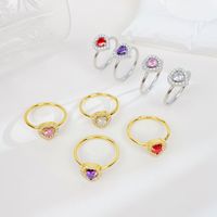 Wholesale Ig Style Shiny Heart Shape Stainless Steel Plating Inlay White Gold Plated Gold Plated Zircon Rings main image 1