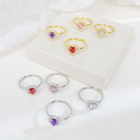 Wholesale Ig Style Shiny Heart Shape Stainless Steel Plating Inlay White Gold Plated Gold Plated Zircon Rings main image 4