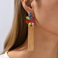 Wholesale Jewelry Retro Exaggerated Oval Tassel Zinc Alloy Glass Plating Inlay Drop Earrings main image 1