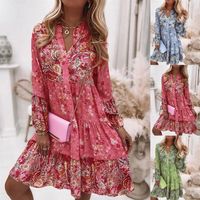 Women's Regular Dress Casual Basic Simple Style V Neck Long Sleeve Printing Ditsy Floral Knee-length Outdoor Daily Festival main image 1
