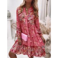 Women's Regular Dress Casual Basic Simple Style V Neck Long Sleeve Printing Ditsy Floral Knee-length Outdoor Daily Festival main image 7