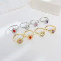 Wholesale Ig Style Shiny Flower Stainless Steel Plating Inlay White Gold Plated Gold Plated Zircon Rings main image 1