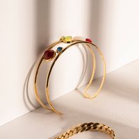 Ig Style Simple Style Round Oval Stainless Steel Plating Inlay Artificial Gemstones 18k Gold Plated Bangle main image 5