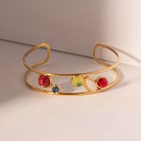 Ig Style Simple Style Round Oval Stainless Steel Plating Inlay Artificial Gemstones 18k Gold Plated Bangle main image 1