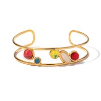 Ig Style Simple Style Round Oval Stainless Steel Plating Inlay Artificial Gemstones 18k Gold Plated Bangle main image 2