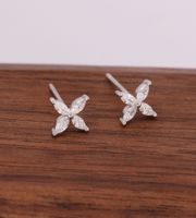 1 Pair Simple Style Flower Plating Inlay Sterling Silver Zircon White Gold Plated Ear Studs sku image 6