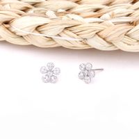 1 Pair Simple Style Flower Plating Inlay Sterling Silver Zircon White Gold Plated Ear Studs main image 2
