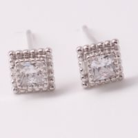 1 Pair Simple Style Square Plating Inlay Sterling Silver Zircon White Gold Plated Ear Studs sku image 1