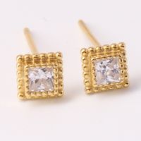 1 Pair Simple Style Square Plating Inlay Sterling Silver Zircon White Gold Plated Ear Studs sku image 2
