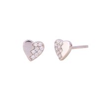 1 Pair Simple Style Heart Shape Inlay Sterling Silver Zircon Ear Studs sku image 1