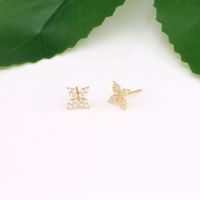 1 Pair Elegant Four Leaf Clover Plating Inlay Sterling Silver Zircon Ear Studs main image 4