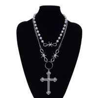 Retro Cross Metal Inlay Artificial Pearls Women's Double Layer Necklaces main image 5