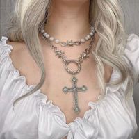 Retro Cross Metal Inlay Artificial Pearls Women's Double Layer Necklaces main image 1
