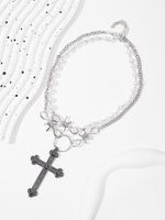 Retro Cross Metal Inlay Artificial Pearls Women's Double Layer Necklaces main image 3