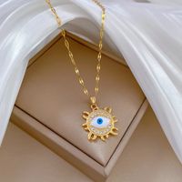 Wholesale IG Style Simple Style Sun Devil'S Eye Titanium Steel Copper Plating Inlay Artificial Gemstones Pendant Necklace main image 2