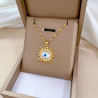 Wholesale IG Style Simple Style Sun Devil'S Eye Titanium Steel Copper Plating Inlay Artificial Gemstones Pendant Necklace main image 3