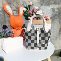 Women's All Seasons Pu Leather Solid Color Checkered Streetwear Bucket Open Handbag sku image 3