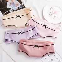 Solid Color Stereotype Comfort Breathable Bowknot Mid Waist Briefs Panties main image 3
