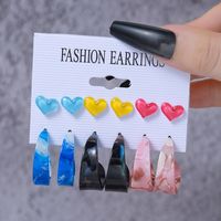 1 Set Retro Heart Shape Inlay Plastic Resin Turquoise Earrings sku image 2