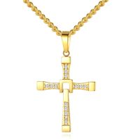 Simple Style Cross Stainless Steel Inlay Zircon Pendant Necklace main image 3