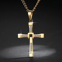 Simple Style Cross Stainless Steel Inlay Zircon Pendant Necklace main image 4