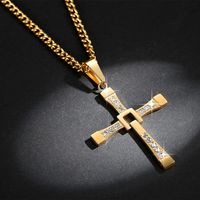 Simple Style Cross Stainless Steel Inlay Zircon Pendant Necklace main image 1