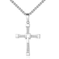 Simple Style Cross Stainless Steel Inlay Zircon Pendant Necklace main image 2